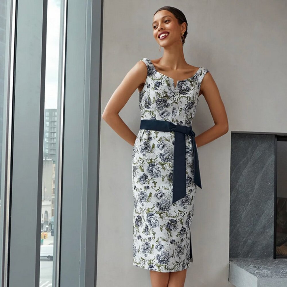 NWT Kay Unger Millie Midi Dress Size 6 Blue/Green